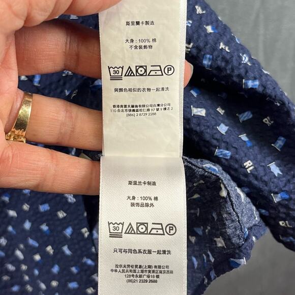Polo Ralph Lauren Seersucker Casual Button-Down Shirt All Over Print Flags Large - Picture 6 of 12